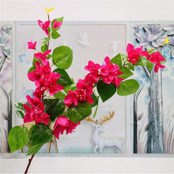 6P Fake Long Stem Bougainvillea (2 stems/piece) Simulation Lobular Bougainvillea for Home Wedding Decorative Artificial Flowers